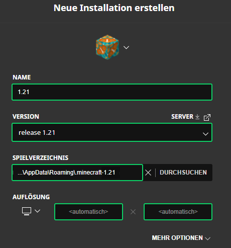 Launcher: Installation erstellen